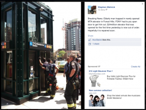 One of three new elevators at the 71-Continental Aves subway station malfunctioned, trapping an elderly man inside for nearly an hour at around 10 a.m. today.
